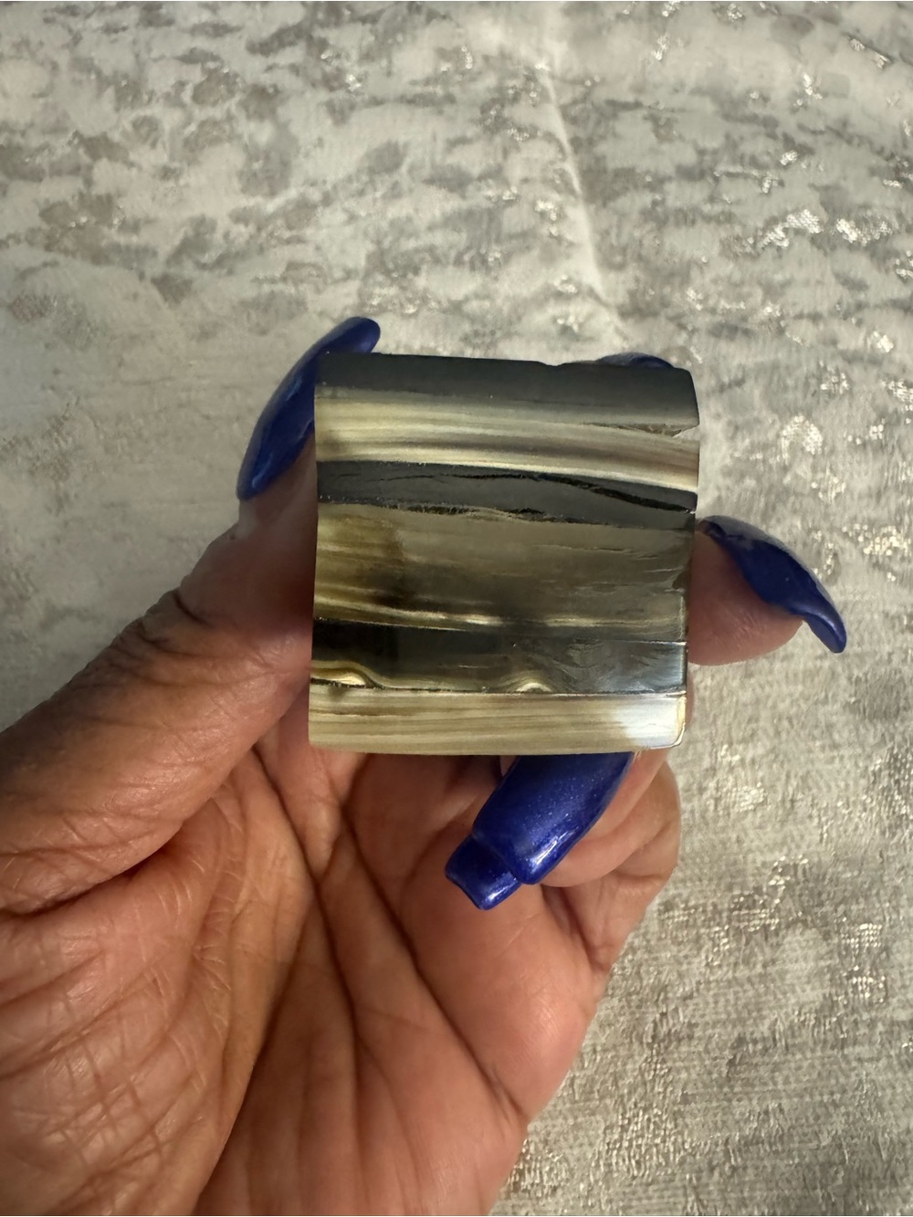 Bold Cow Horn Square Statement Ring in Black & Cream - Picture 5 of 5